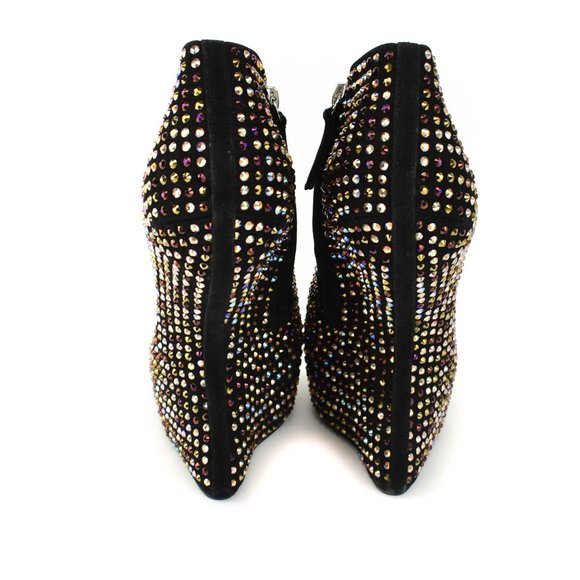 GIUSEPPE ZANOTTI: Black Leather & Crystals Booties - Picture 7 of 10